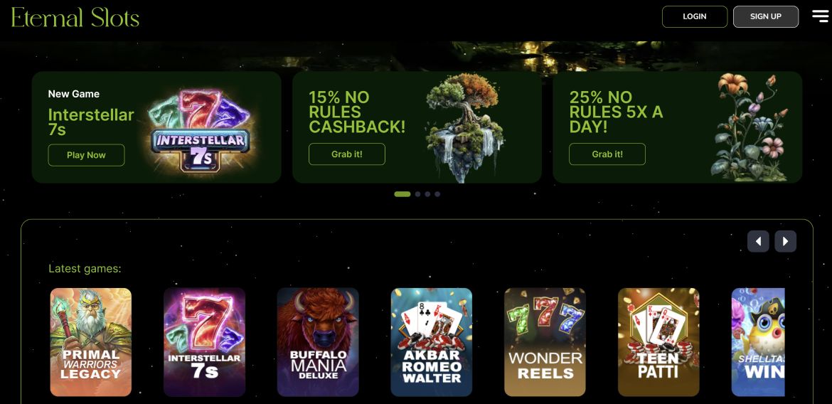 Eternal Slots Casino Website (desktop version)